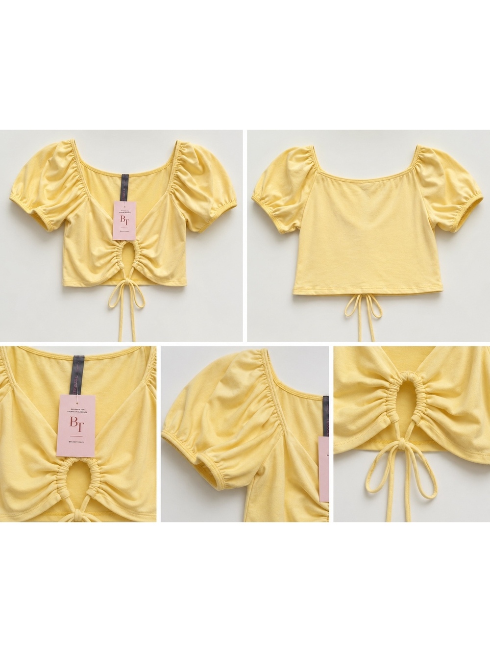 Blush Theory Yellow Puff Sleeve Ruched Crop Top Women’s Size Small NWT